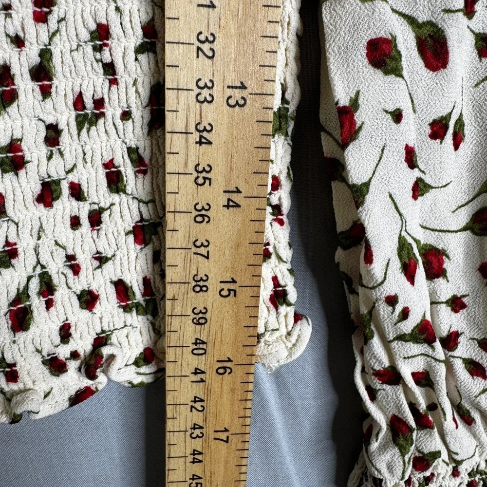 Reformation pinto rose print top Marion Square Neck Puff Sleeve Crop smocked M